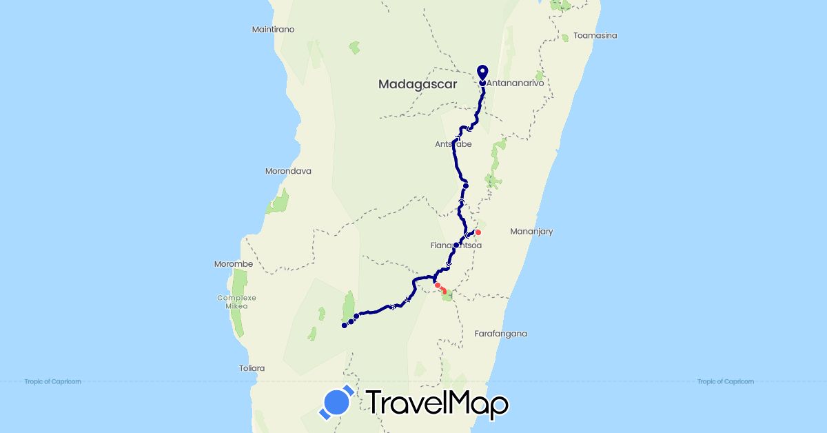 TravelMap itinerary: driving, hiking in Madagascar (Africa)